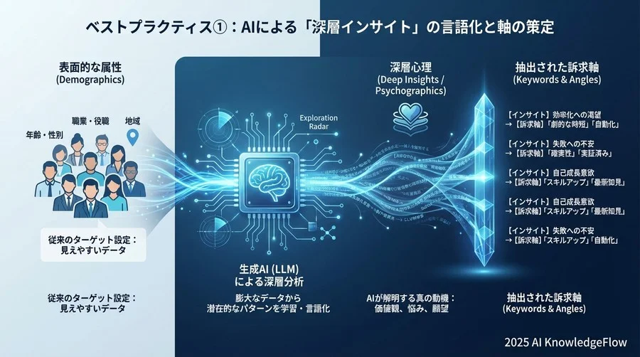 ベストプラクティス①：AIによる「深層インサイト」の言語化と軸の策定 - Section Image