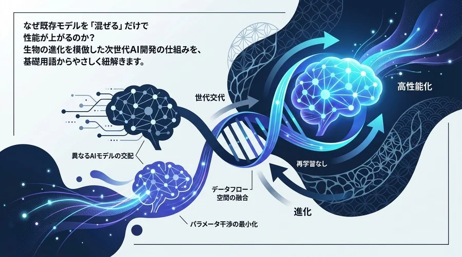 なぜAIを「交配」させると性能が跳ね上がるのか？Sakana AI「進化的モデルマージ」の生物学的メカニズム