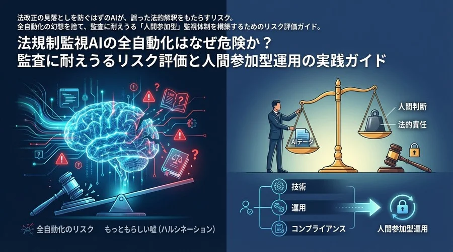 法規制監視AIの全自動化はなぜ危険か？監査に耐えうるリスク評価と人間参加型運用の実践ガイド